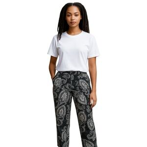 Attyre Black and White Paisley Cropped Pants